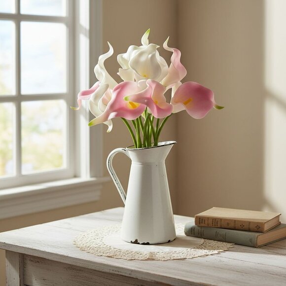 Blush Pink and White Faux Calla Lily Stems 15 Inch Wedding Artificial Flowers Bu - Picture 4 of 10